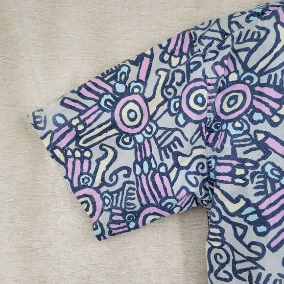 Gitano Vintage Men's Abstract Patterned Button Up Casual Shirt Blue and Purple - Picture 3 of 11